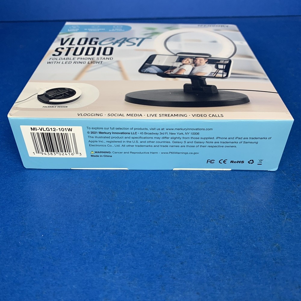 Merkury Vlog Cast Studio Kit Remote-Stand- And LED Ring Light NEW! Vlogger
