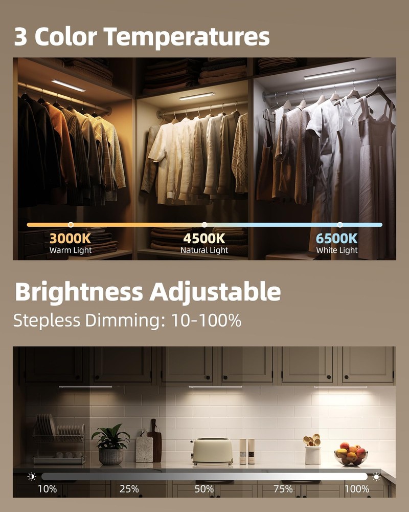 6-Pack Under Cabinet Lighting Wireless, LED Motion Sensor Light Indoor, Recha...