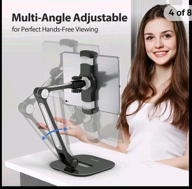 Tablet Stand, Multi-Angle Adjustable iPad Stand Holder, 360° Swivel Tablets S...