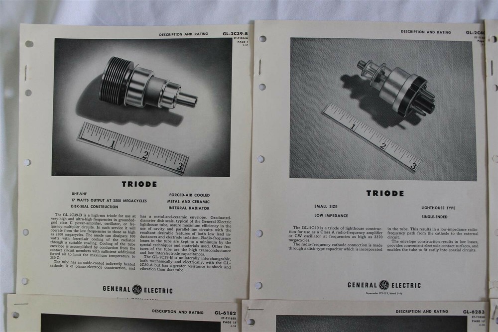 General Electric GE Description & Rating Sheets 1950s Triode Tetrode 8 Different
