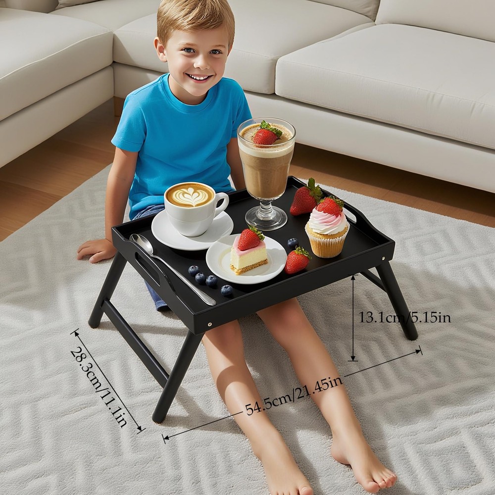 Bamboo Bed Tray Table with Foldable Legs & Handles - Portable Breakfast Table...