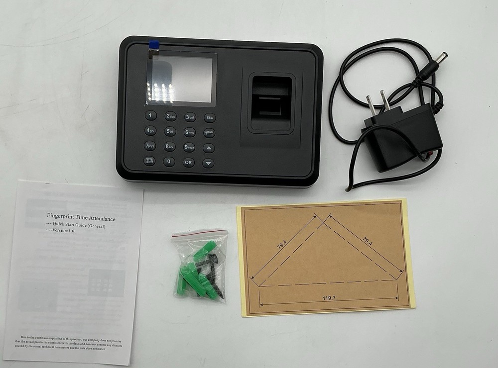 Fingerprint Time Attendance Clock System - Version 1.0, 1000mA (open Box).