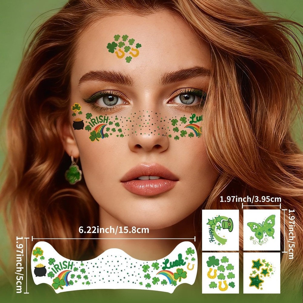 28PCS St. Patrick's Day Glitter Face Temporary