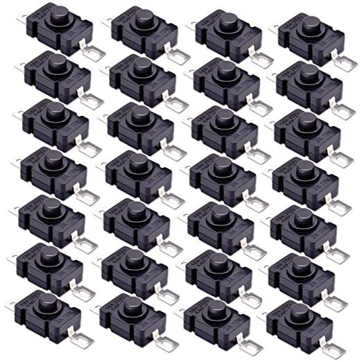 30 Pack Self-Lock Micro Push Button Switch Flat 2 PIN with Hole Mini ON/Off