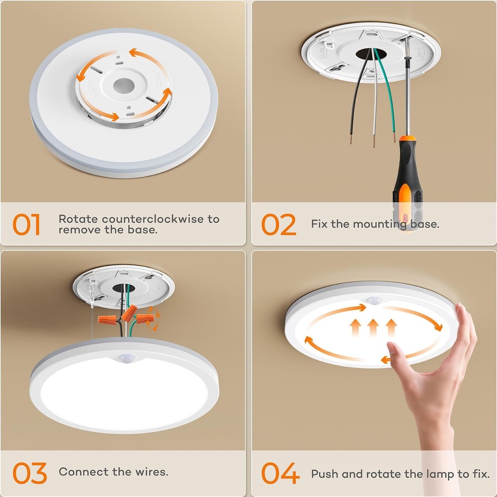 2Pack Motion Sensor Ceiling Light with Remote, Night Light 2000K, 8.7 Inch Wi...