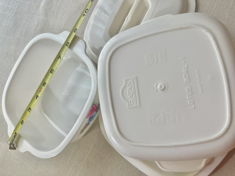 Square Serving Bowls With Lids- Lotus Pattern.
