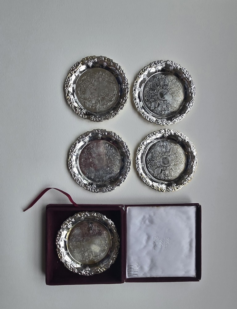 Sheffield Silver Plated Wine Coasters Featuring An Ornate Grape Vine Pattern