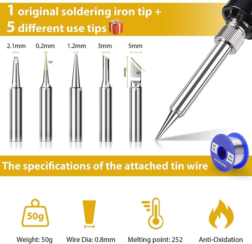 80W Soldering Iron Kit Electronics Welding Irons Solder Tools Adjustable Wire US