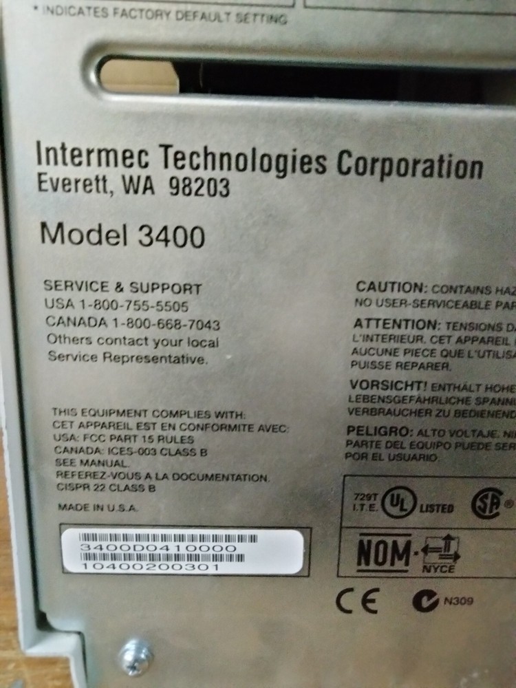 INTERMEC 3400D0410000 DT / TT SERIAL / ETH