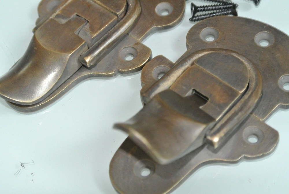 2 solid brass large Trunk Catch Hasp latch for Suitcase box old Style Lock 8.5cm