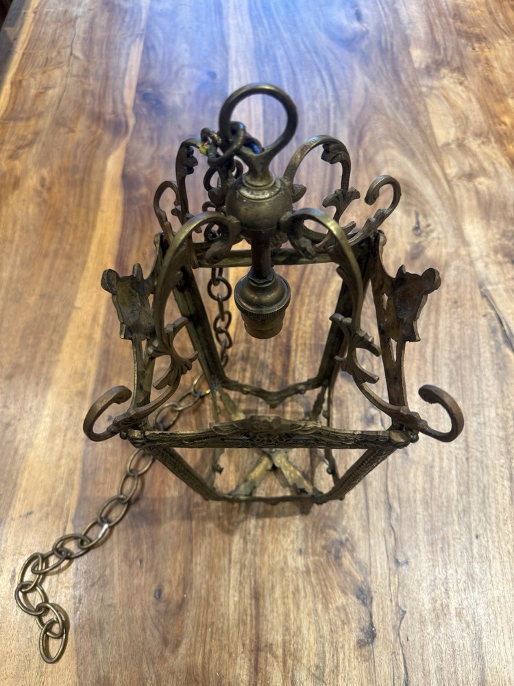 Antique Gilt Bronze Hanging Lantern Ceiling Light