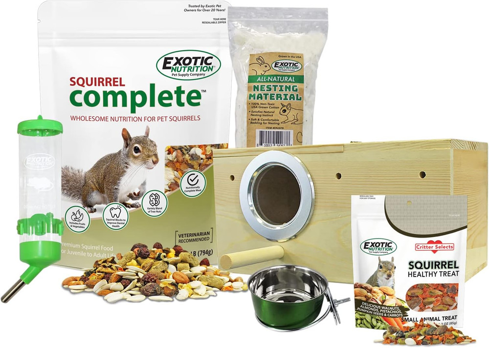 Starter Package for Squirrels - Includes Healthy Food, Nest Box, Nesting Materia