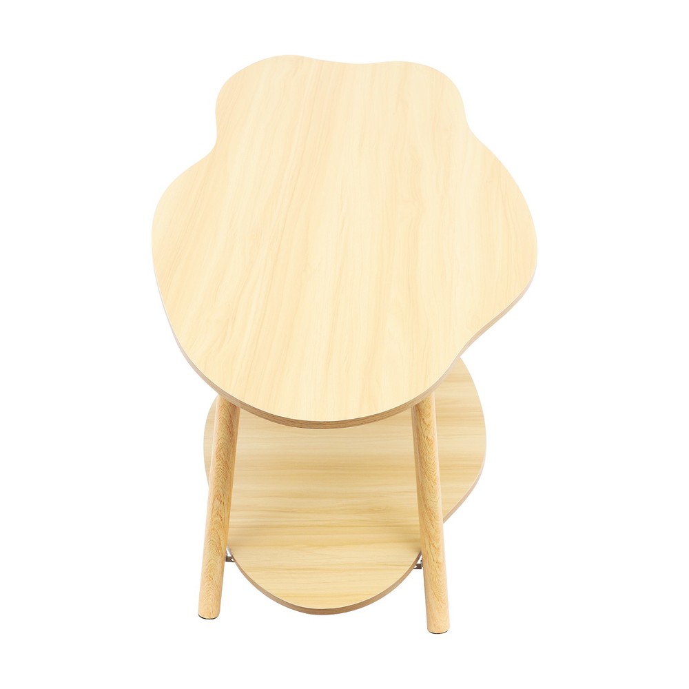 Cloud-shaped Coffee Table Double Layer Center Table for Living Room Light Walnut