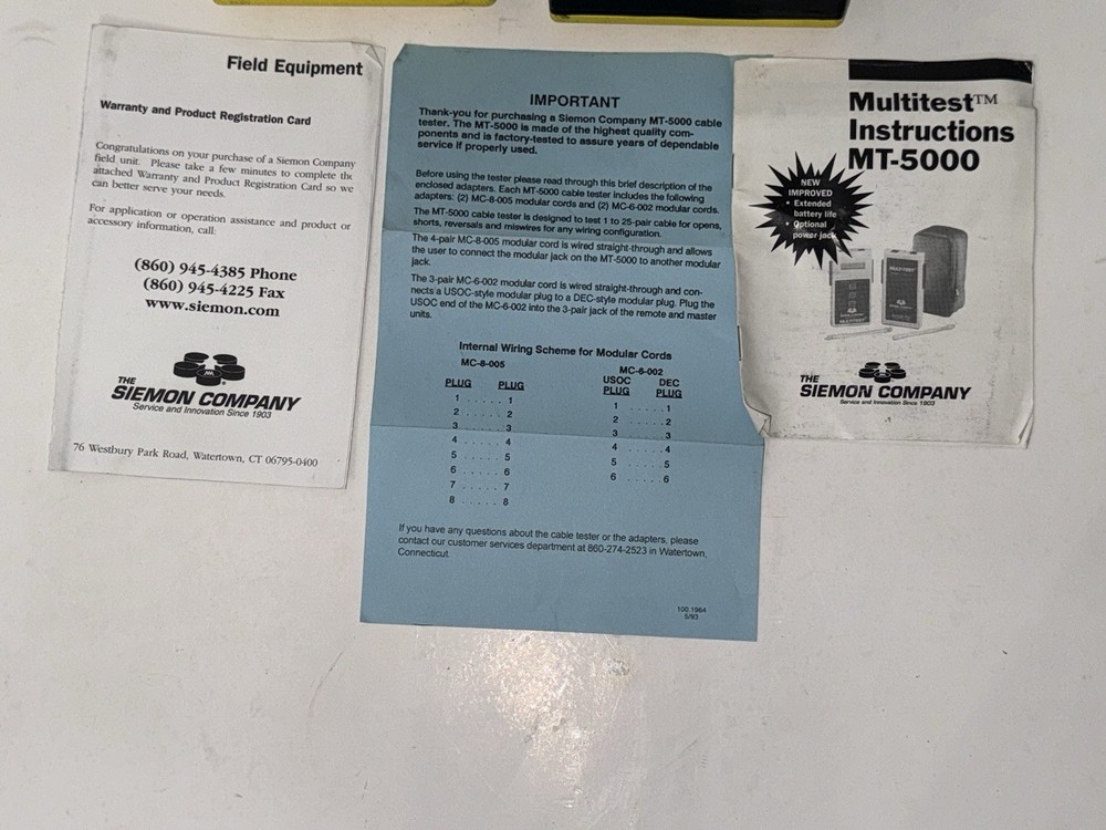 THE SIEMON COMPNAY MULTITEST MT-5000 CABLE TESTER REMOTE TESTER WITH CASE