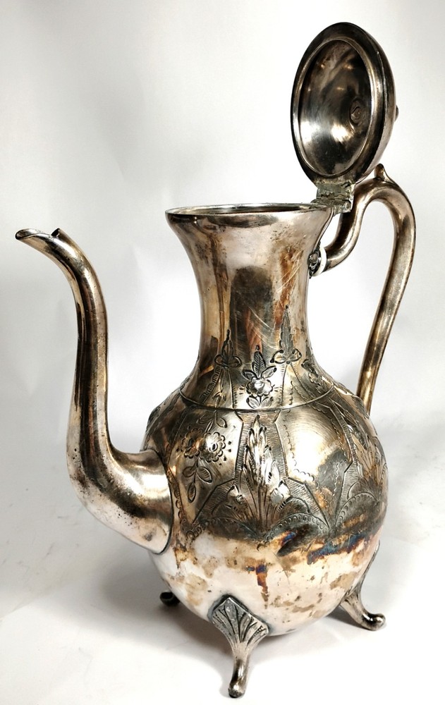 Old Vintage Ornate Silver Plated Teapot Tarnished Engraved Unique Designs