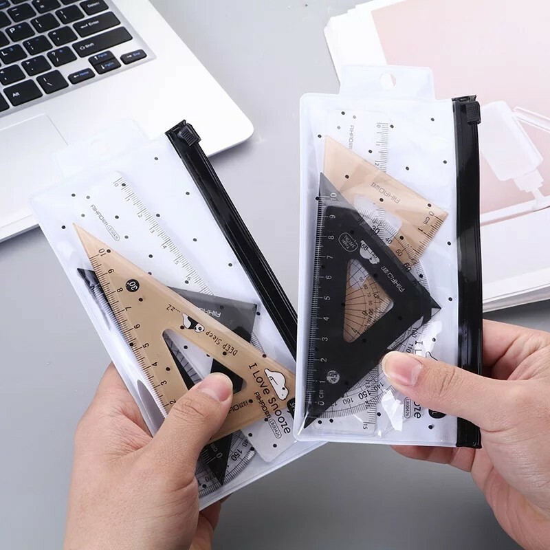 4 pcs/set Kawaii Lying Bear Plastic Straight Triangle Ruler Protractor Drafting