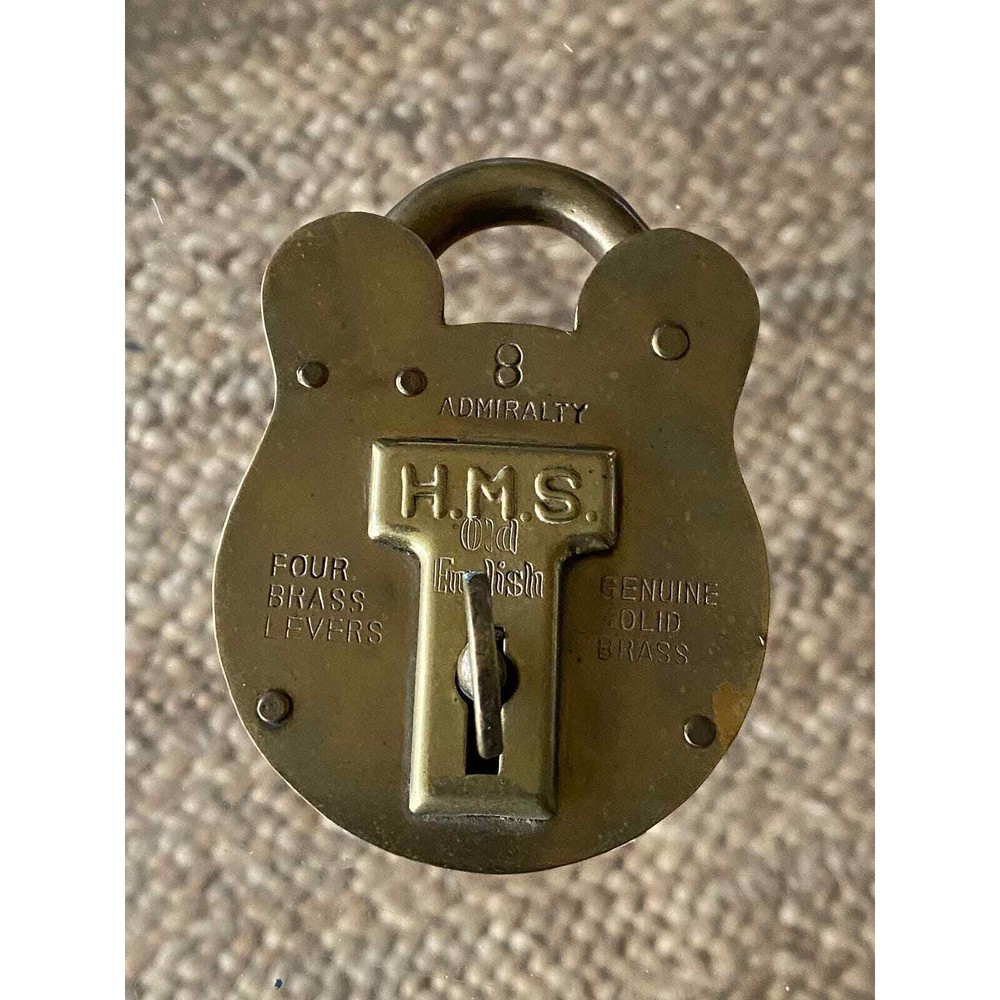 Solid Brass Old English JAS Morgan and Sons Padlock w Key 4 Lever