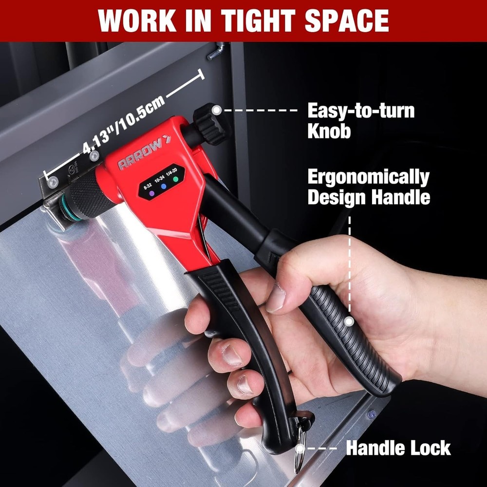 8" Rivet Nut Tool Kit with 3 Mandrels 75 Rivnuts & 3 Drill Bits Sturdy Case