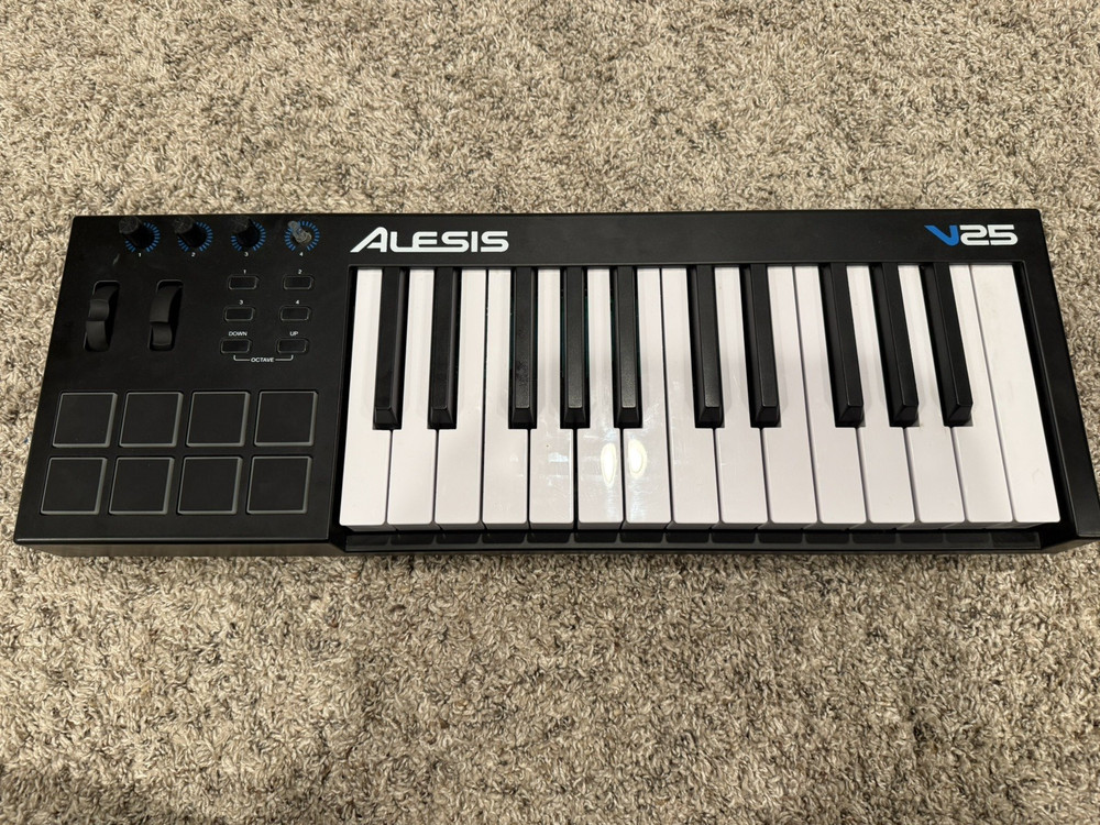 Alesis V25 25-Key USB MIDI Keyboard Controller w/ Pads & Knobs (No PWR Cord)