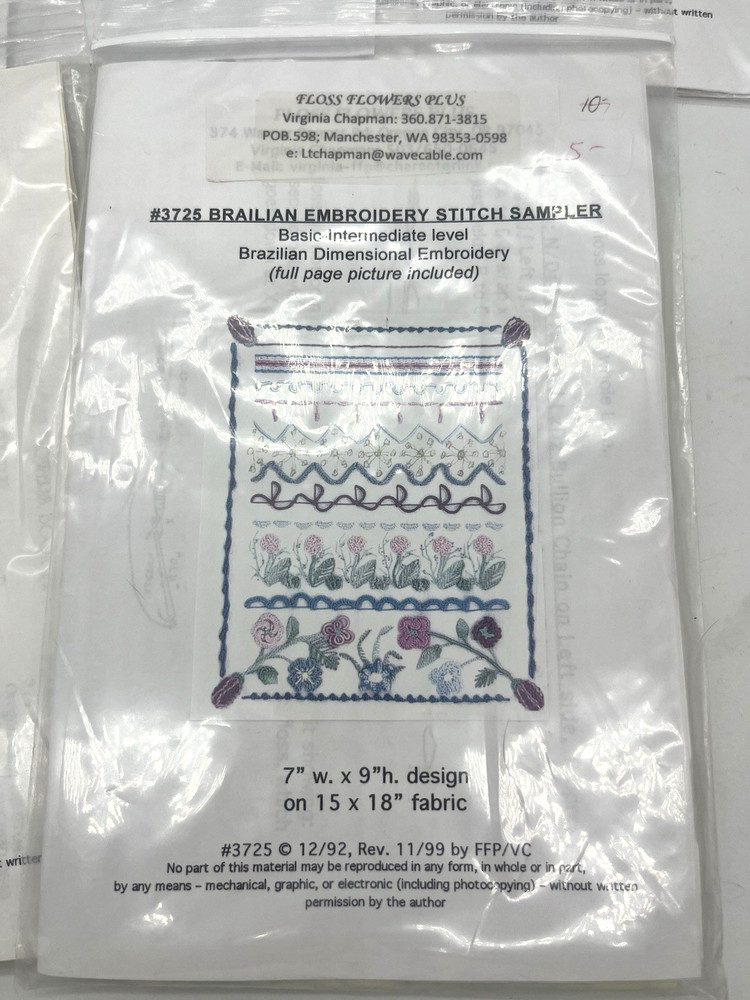 5 Brazilian Dimensional Embroidery - Printed Patterns Instruct - Floss Flowers