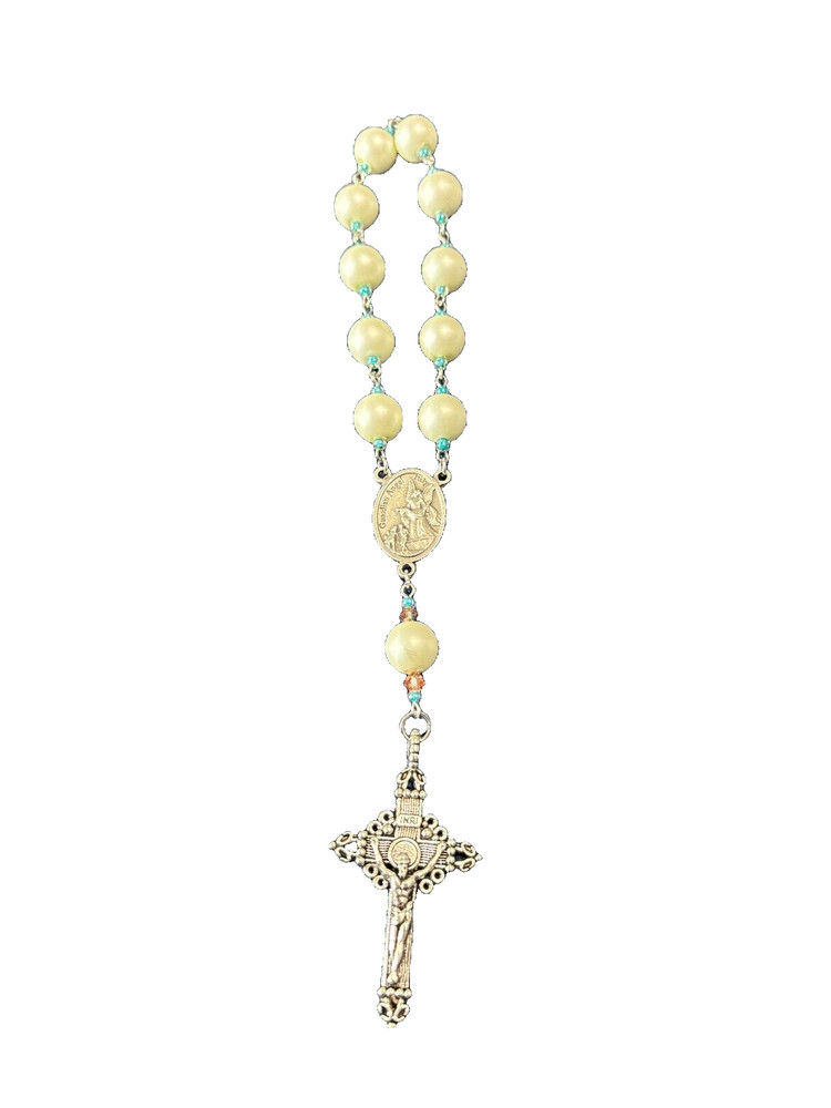 Catholic Rosary Decade Pocket Handmade Cream Guardian Angel/St. Michael