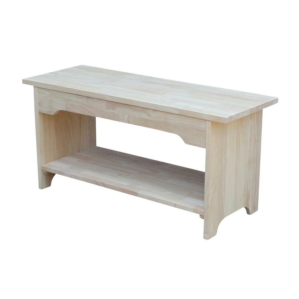 International Concepts Unfinished Bench Solid Wood Open Bottom Shelf Backless