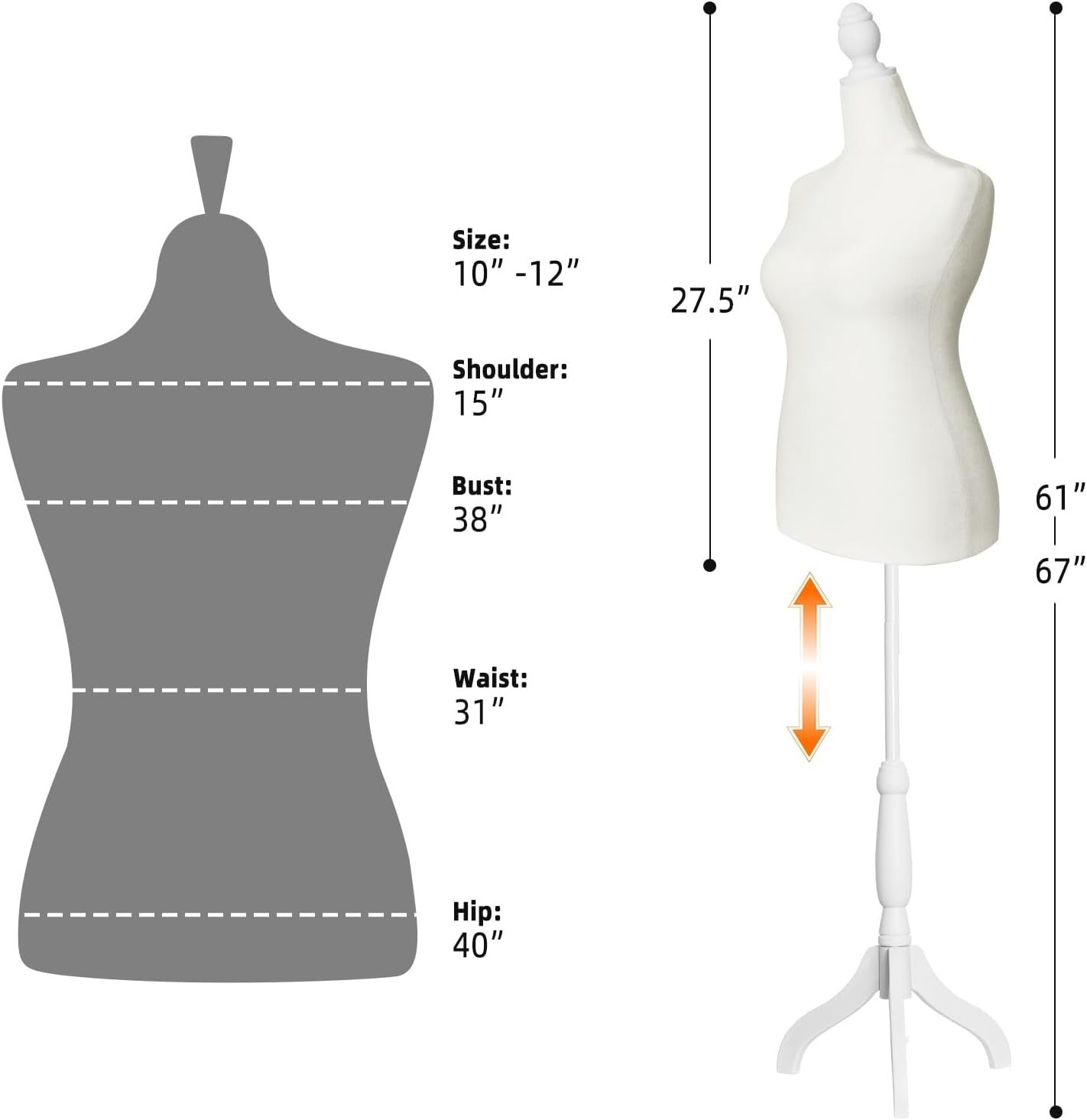 Female Dress Form Mannequin Tripod Stand for Sewing Dressmakers size 10-12