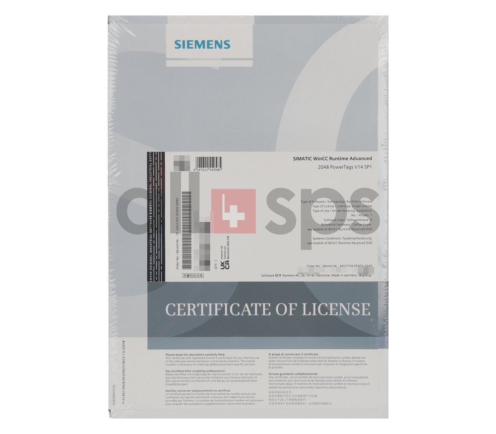 SIMATIC WINCC RUNTIME ADVANCED 2048 POWER TAGS V14 SP1 - 6AV2104-0FA04-0AA0 (NS)