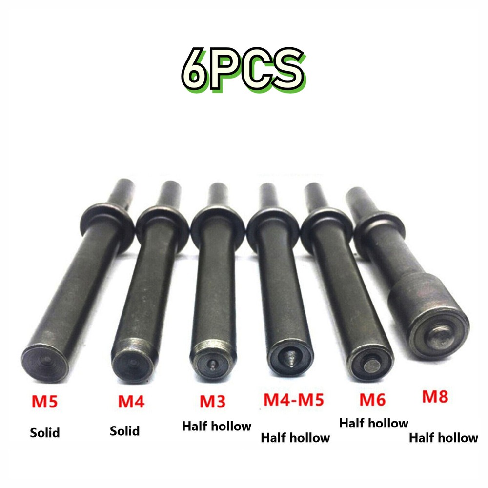 6PCS Hand 4.7'' Semi Hollow and Solid Air Hammer Tool Accessories Rivet W/Chisel