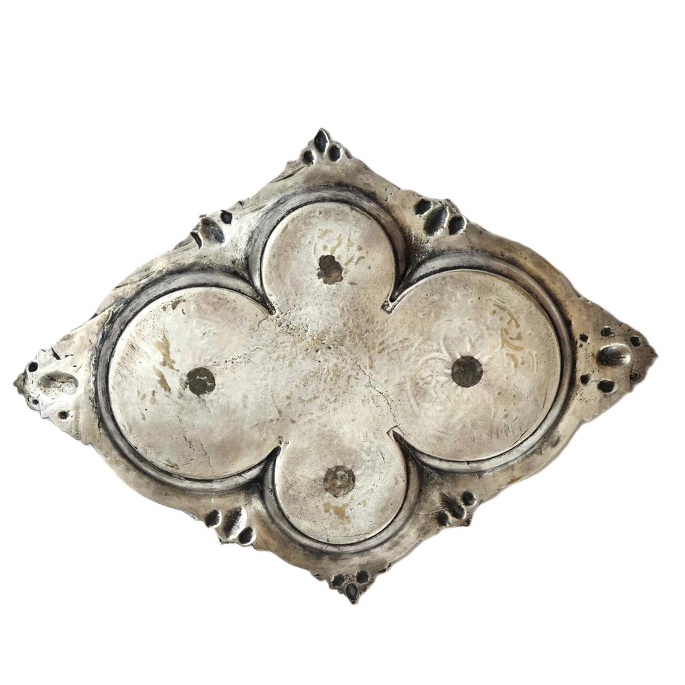 French Decorative Serving Tray Brass Silver Plated Embossed Engraved Monogram JP