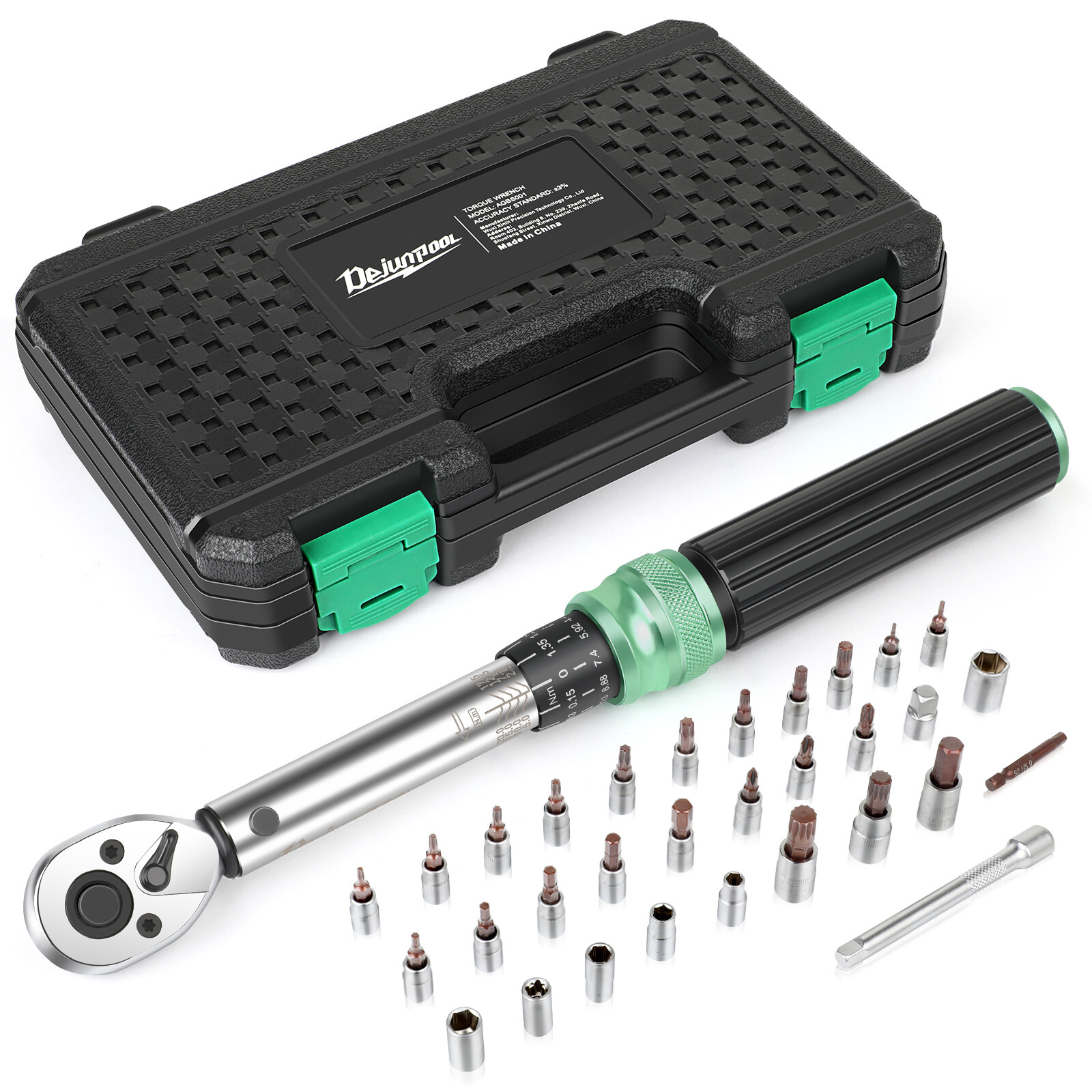 32 PCS 1/4" Drive Bike Bicycle 2.5-20NM Torque Wrench Spanner Tools W/ Hex Bits