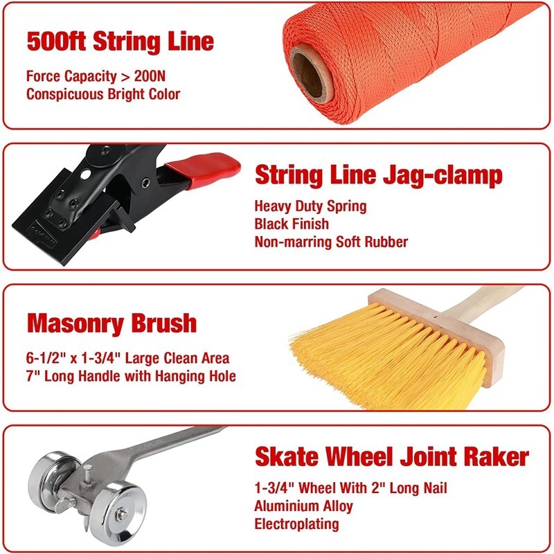 Goldblatt 12PCS Masonry Hand Tool Set Tuck Pointing Trowel Skate String Line Kit