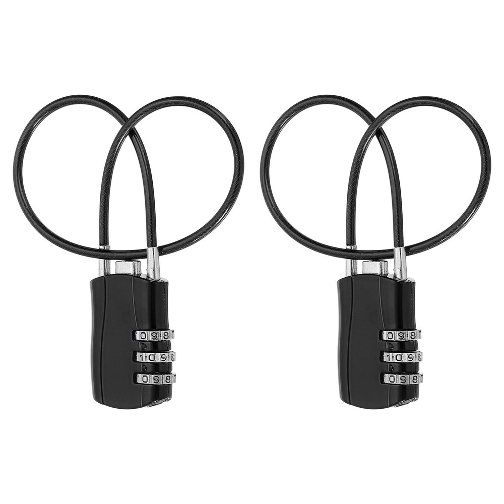 2 Pcs 3 Digit Luggage Cable Combination Lock with 12" Long Cable, Black