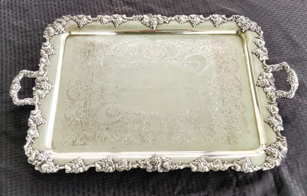 Antique Webster & Son Silverplate Grape pattern platter chased silver plate tray