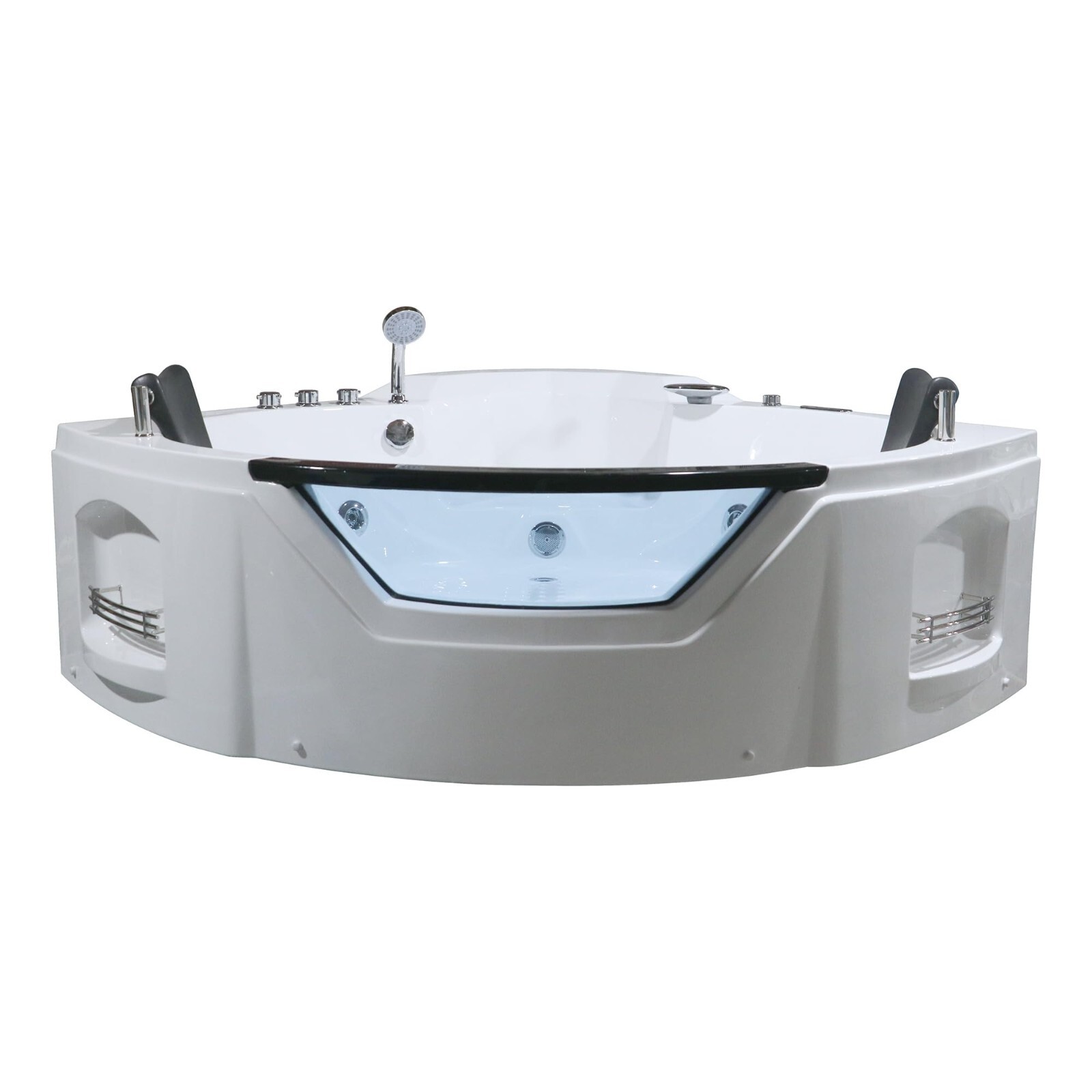 Corner Bathtub 61" Acrylic with Light, Heater, Freestanding Soaking Spa Jetted