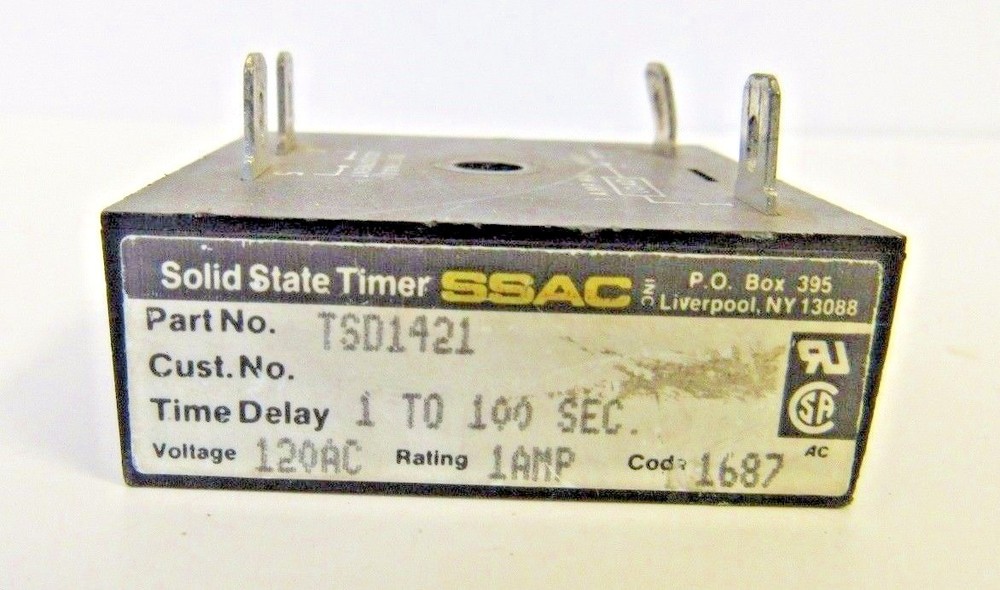 SSAC TSD1421 SOLID STATE TIMER 1-100 SECONDS 120VAC 1A USED