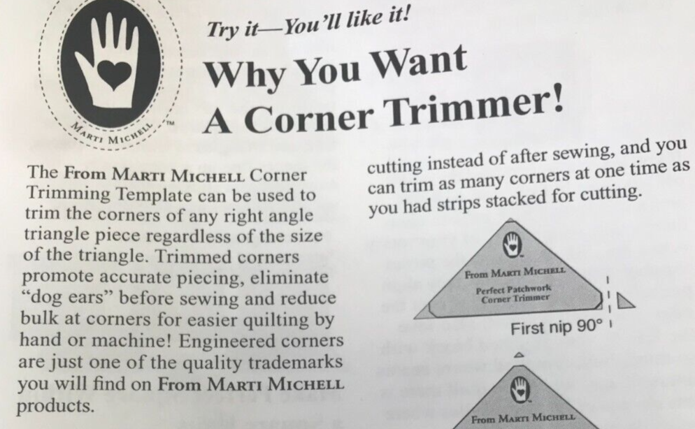 MARTI MICHELL - PERFECT PATCHWORK #8073 CORNER ACRYLIC TRIMMER & BOOKLET