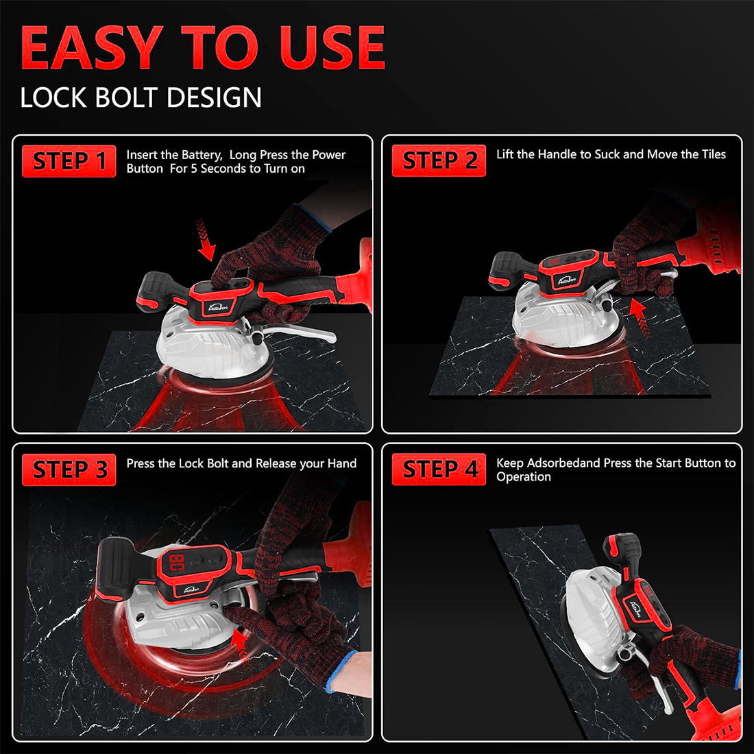 Tile Vibration Leveling Machine for Milwaukee 18V Battery,Suction Cup 8-speeds