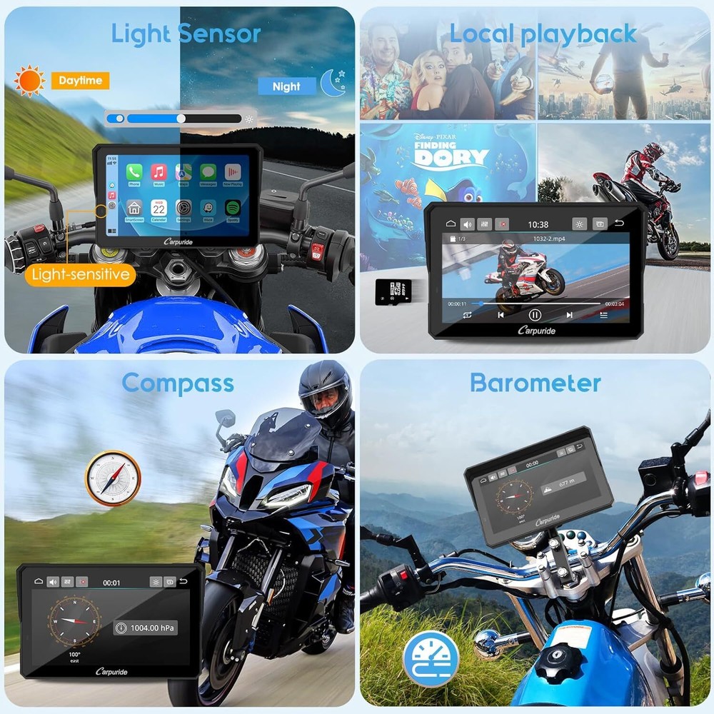 CARPURIDE W702Pro Carplay Wireless Android Auto Dual Bluetooth Intercom Compass