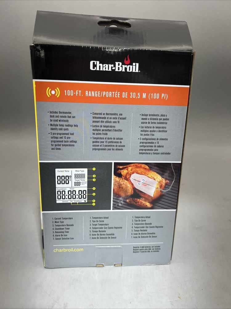CharBroil Wireless Multi Sensor Thermometer 100ft Range w/ Dock 15 Taste Setting