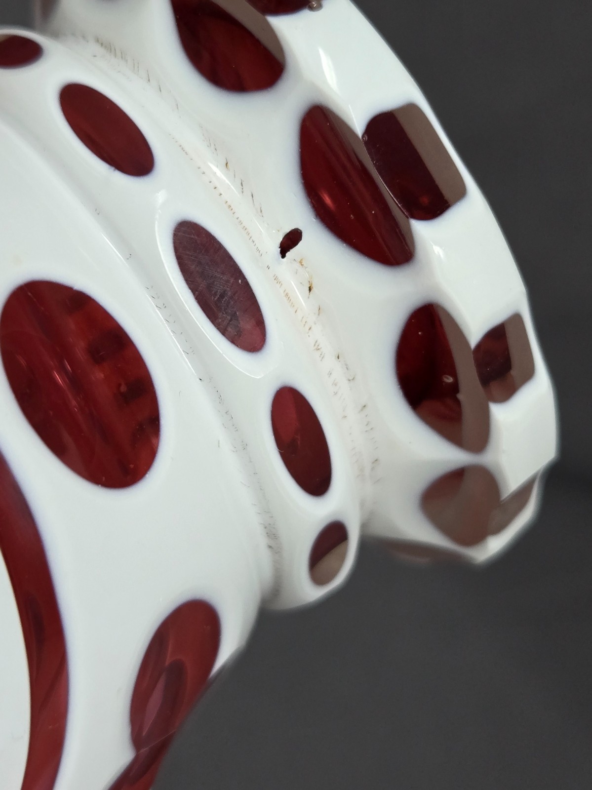 Bohemian / Germanic White Cased Cut to Cranberry Spa Glass Mid 1800s