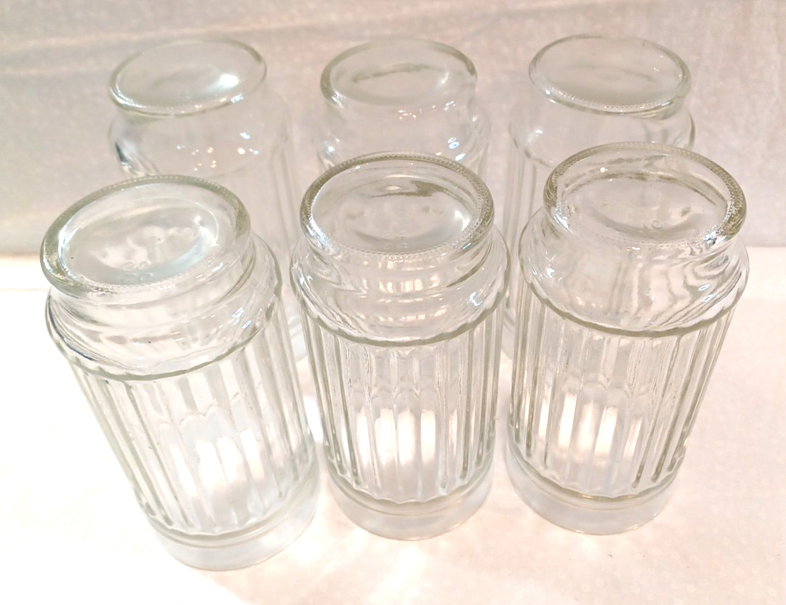 Anchor Hocking 6 VTG Ribbed Line Lites Heavy MCM 6" Tall 16 oz Glasses Retired