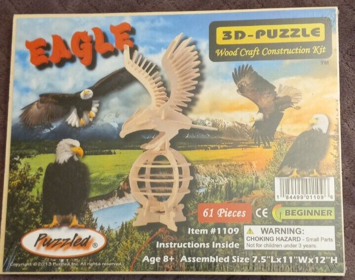Puzzled 3D Puzzle Eagle Wood Craft Construction Model Kit - 61 Pieces Beginner