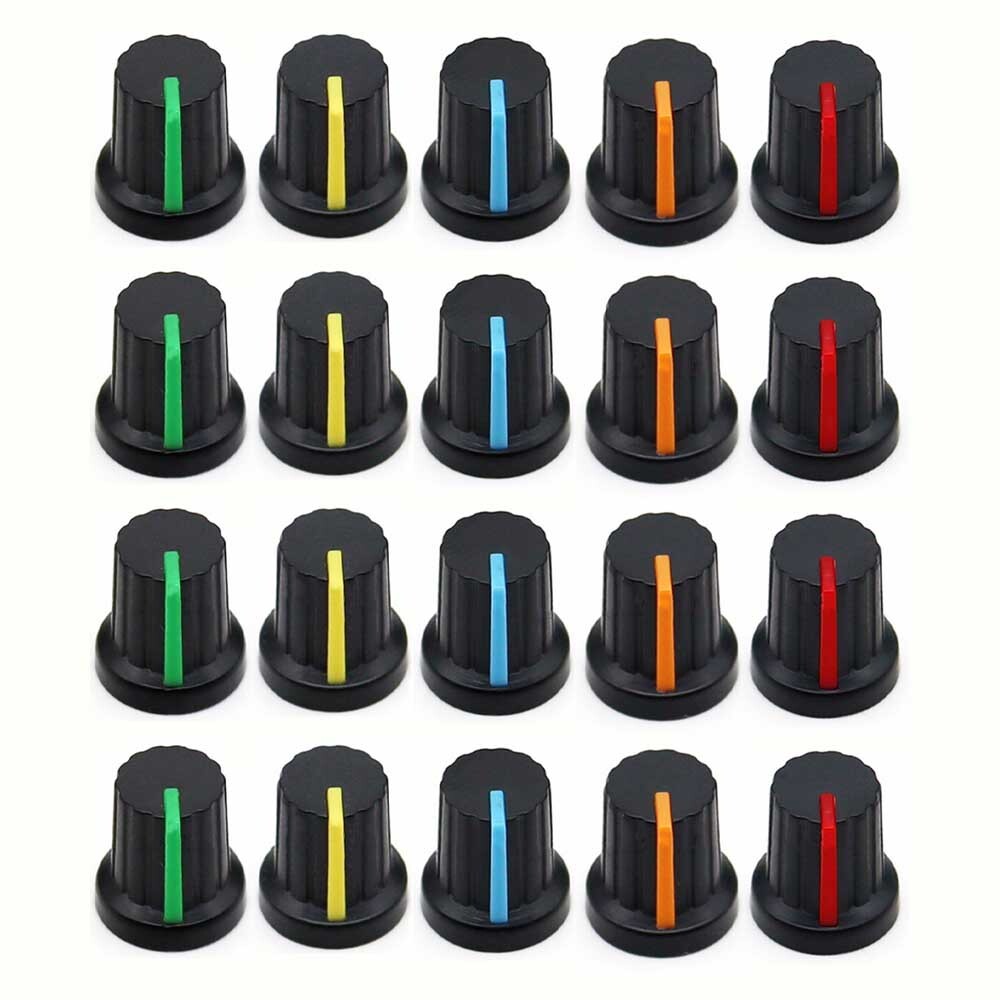 20 Pcs 6mm Shaft Hole Dia Plastic Threaded Knurled Potentiometer Knobs Cap 15*15