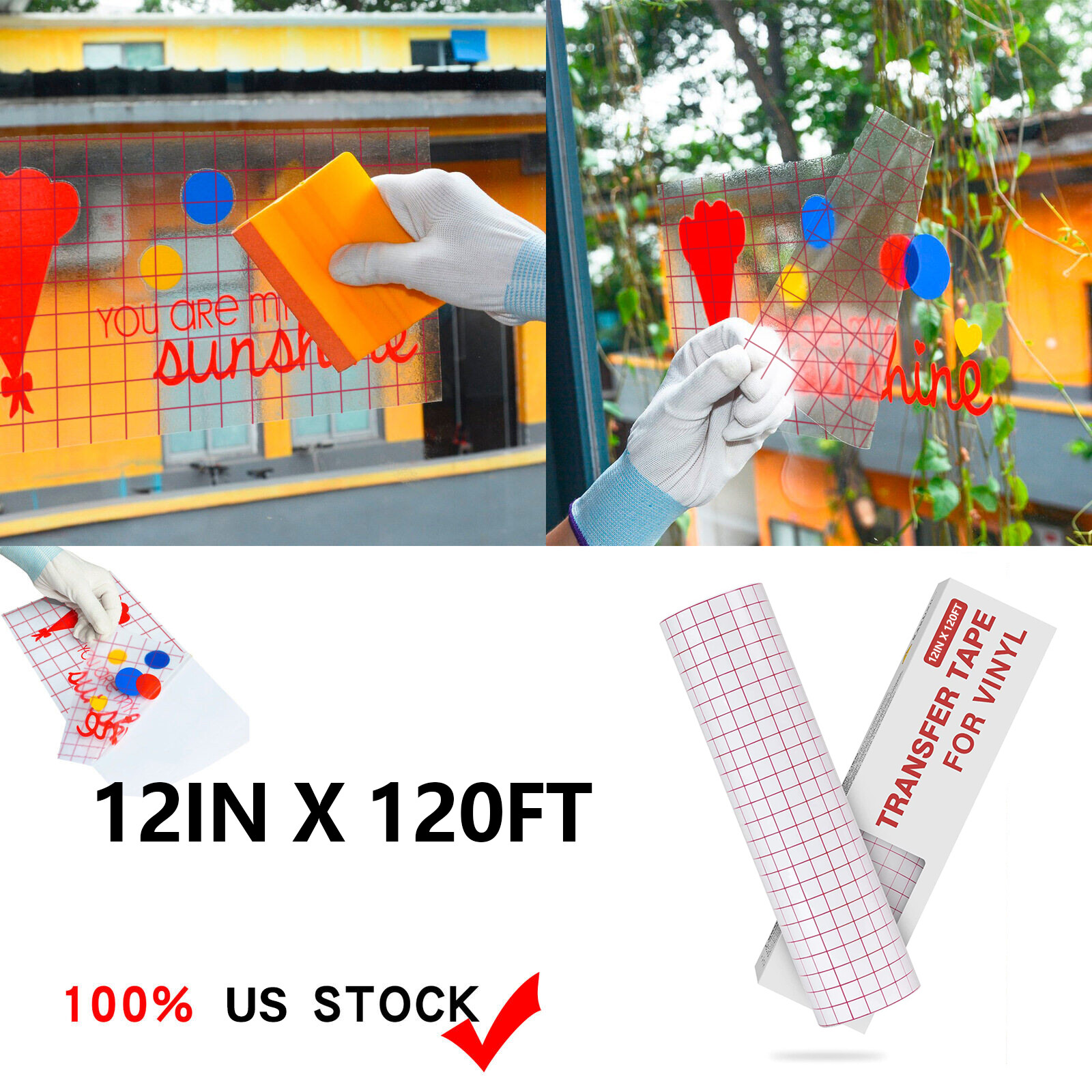 HTVRONT Vinyl Transfer Tape Roll - Craft Application Paper for Cricut with Grid