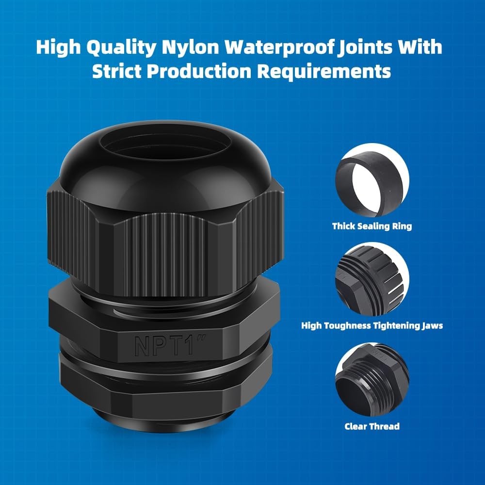 Cable Gland 2 Pack 1" NPT Waterproof Adjustable Connector 1“ 2pcs