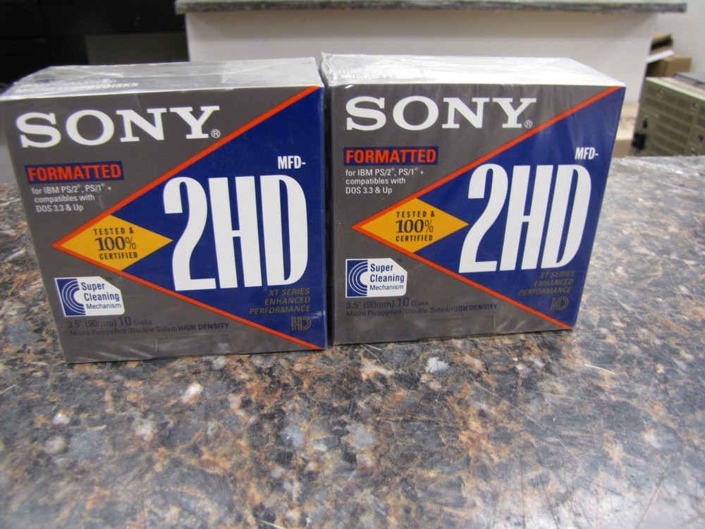 2x NEW SONY 3.5" Micro Floppy Disk 2MB Double Sided IBM High Density MFD-2HD
