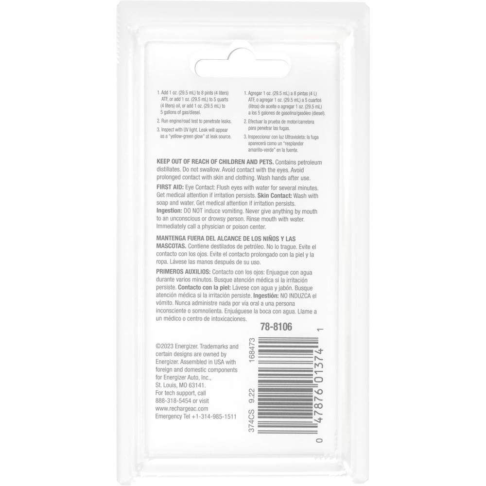 1 Oz Multi-Purpose UV Dye for Engine Oil, Transmissions & Power Steering Systems
