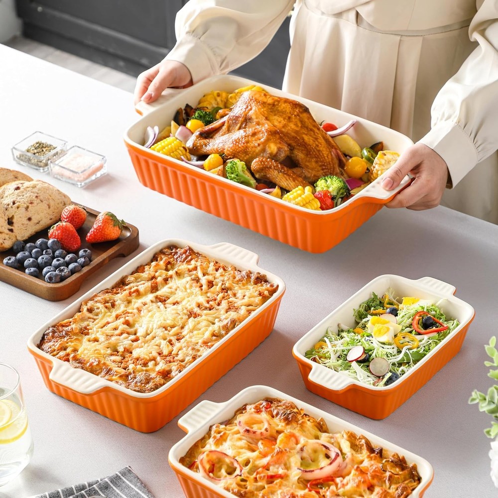 Bakeware Set of 4 Ceramic Baking Pans Rectangular Oven Safe Casserole Dish