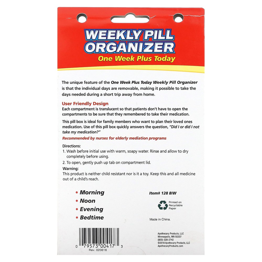 One Week Plus Today Weekly Pill Organizer, 1 Count